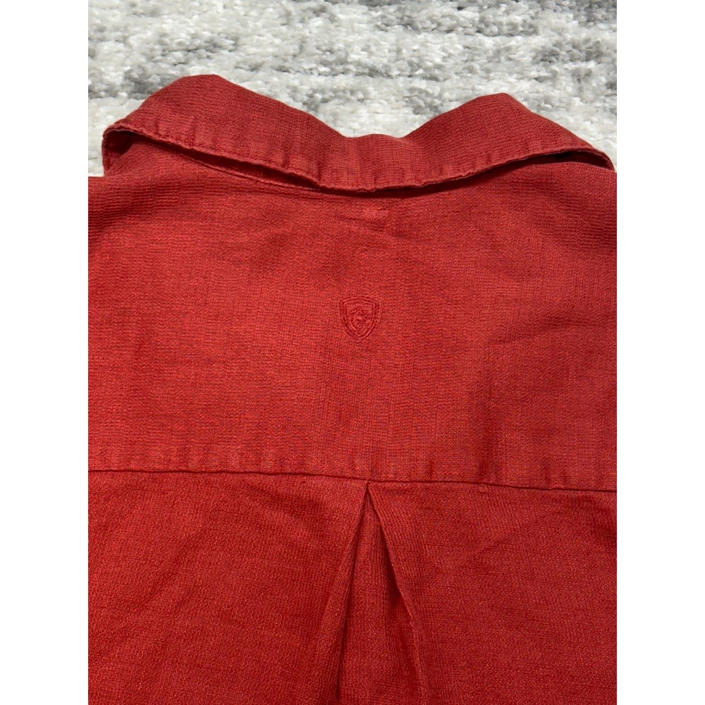 KUHL Button‎ Down Shirt Women Large Red Short Sleeve Hemp Cotton Boxy Top - Picture 7 of 10